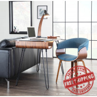 Lumisource CH-VMONL WLBU Vintage Mod Mid-Century Modern Dining/Accent Chair in Walnut and Blue Fabric